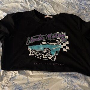 ROMWE Black Tee with Blue Car Graphic